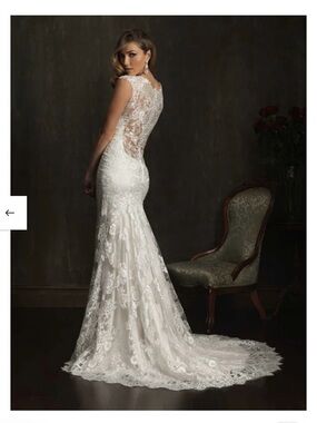 Allure Bridals White Lace Fit-and-Flare Wedding Dress
